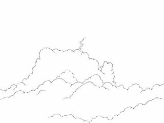 The same cloud as a few ink lines on white paper, the outline of its billows and the wisp above, nothing filled in.